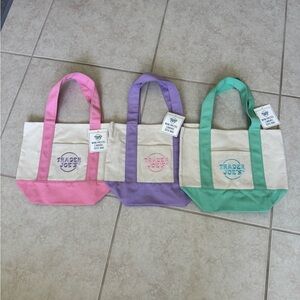 Trader Joe's Canvas Tote Bag Set - Pink, Purple, Green